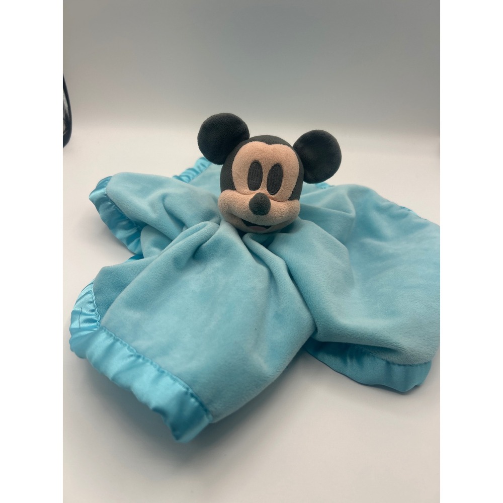 Disney Baby Mickey Mouse‎ Blue Plush Satin Trim Lovey Security Blanket Snuggler